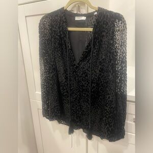 A.L.C. Black Sheer Animal Print Cheetah Holidays Party NYE  Blouse 8 Runs Large